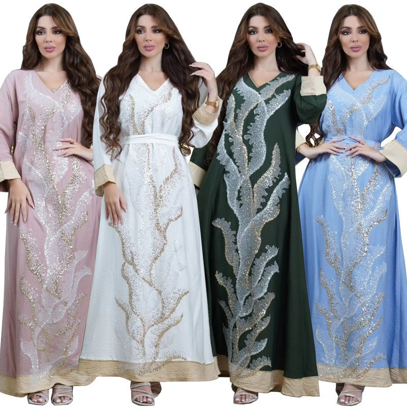 Muslim robes embroidered with beads fashionable abaya Middle Eastern women's clothing Arab clothing