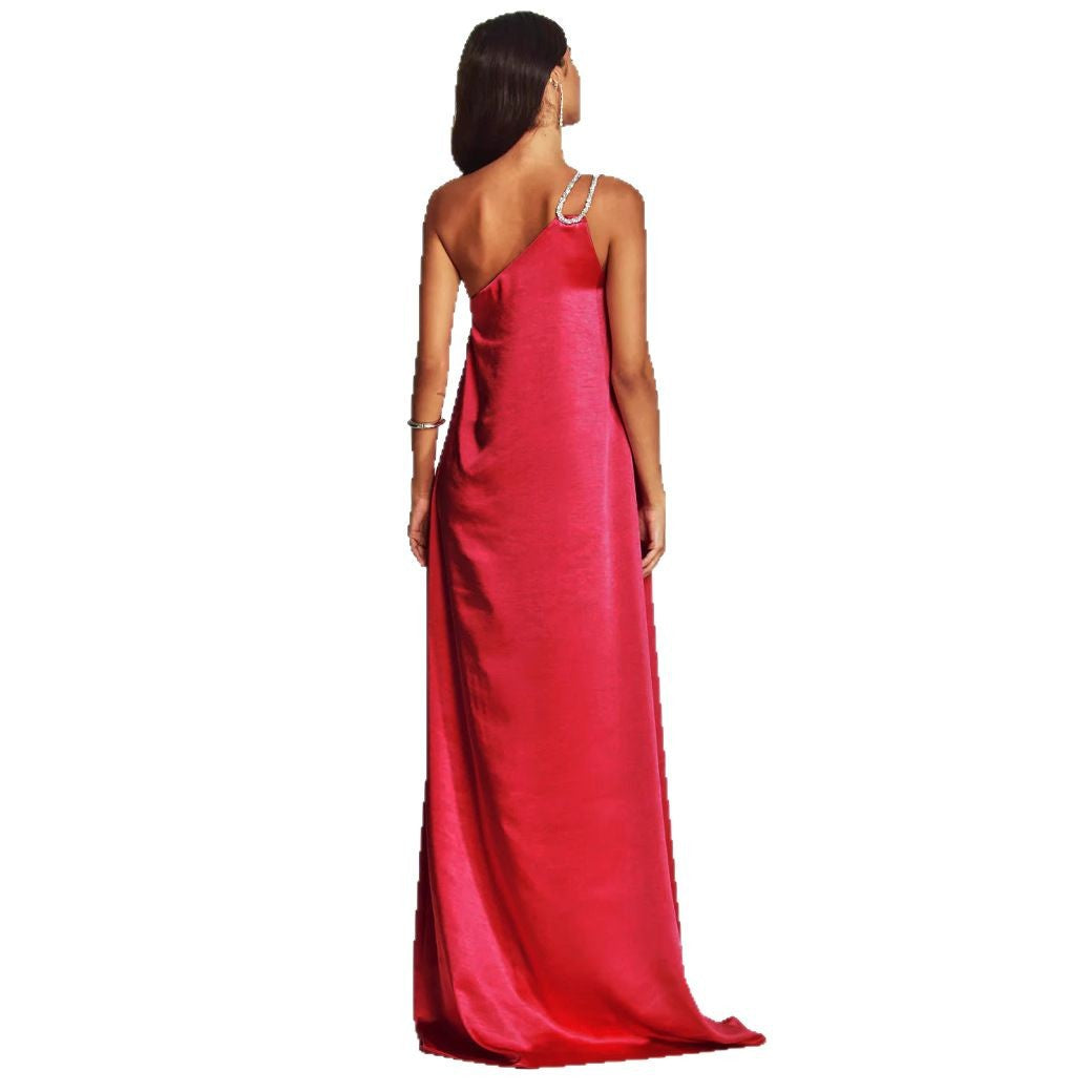 Slanted shoulder long dress