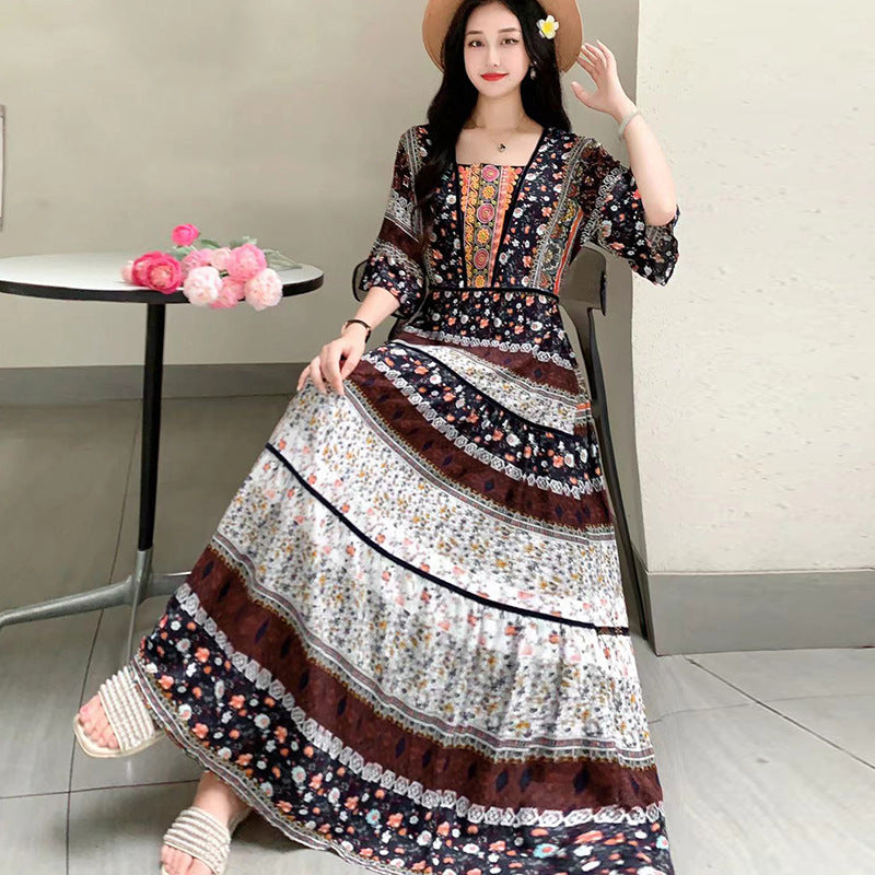 Summer Vintage Cotton Silk Ethnic Style Embroidered Dress Women