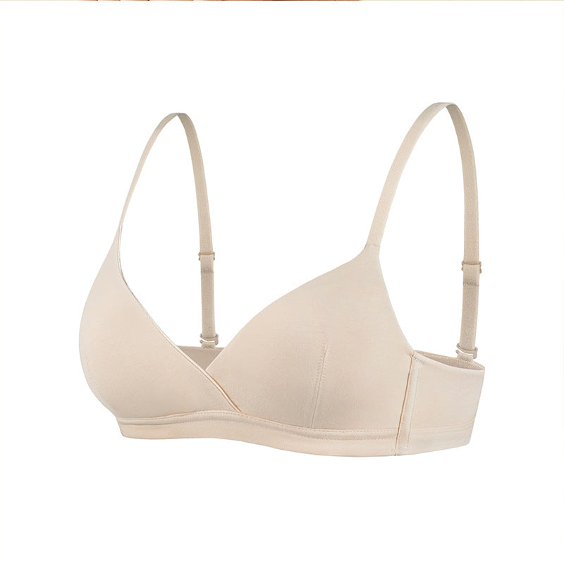 French-style triangle cup cotton small bust uplifting non-empty cup bra for women, thin underwire-free bra