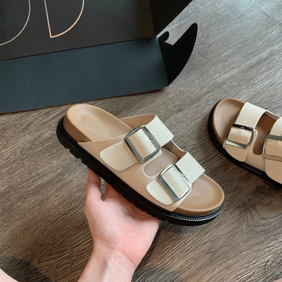 Casual Women's Summer Wear Birkenstock Shoes Belt Buckle Half Slippers