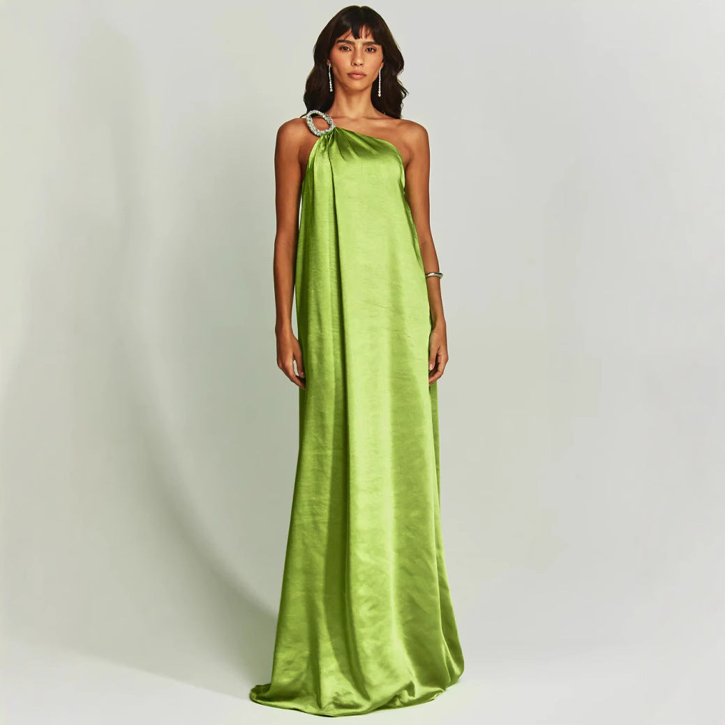 Slanted shoulder long dress