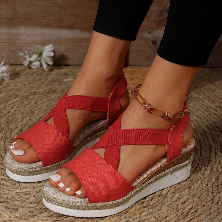 Plus Size Summer Hemp Rope Straw Woven Platform High Heel Open Toe Sandals