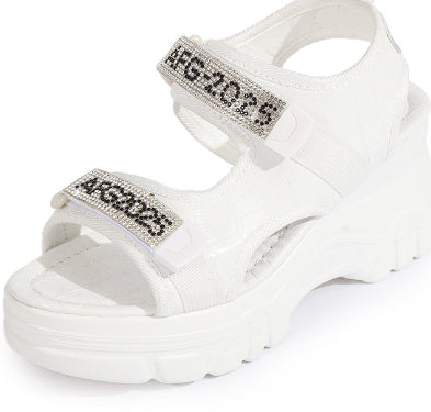 Womens Rhinestone Lettered Wedge-Heel Casual Sandals