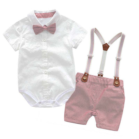 Lapel Gentleman White Shirt Bib Pants Bow Tie Dress