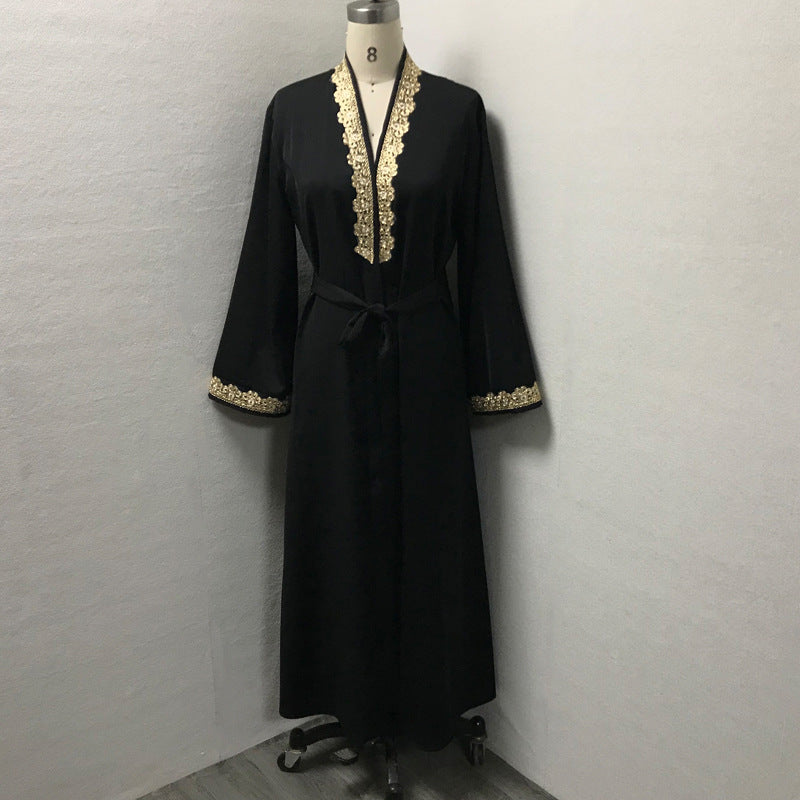 Elegant Embroidered Abaya Dress with Lace Details