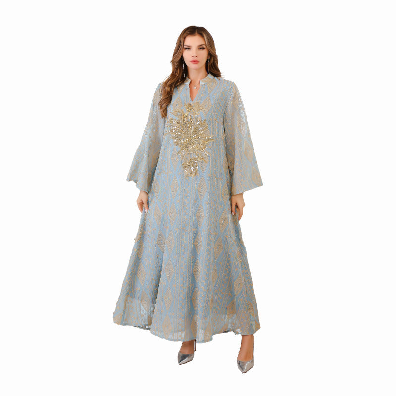 Muslim Middle Eastern Long Robe Women's Dubai Turkish Abaya Sequined Maxi Dress