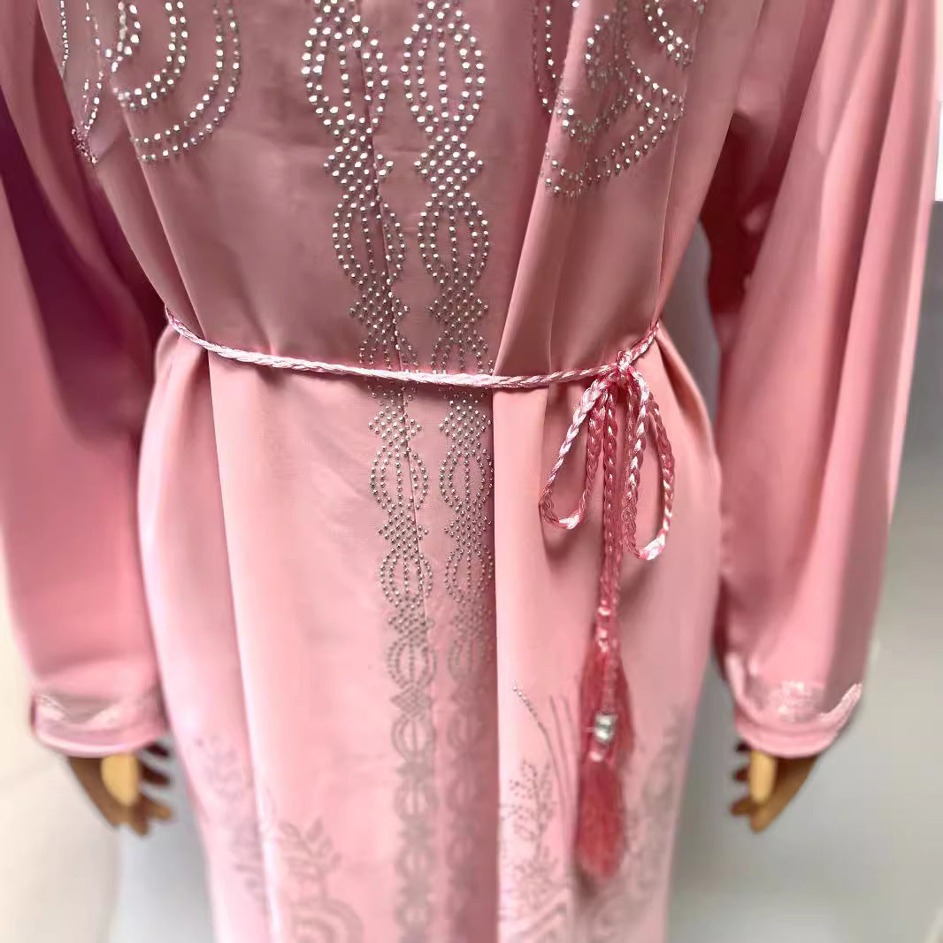 Solid Color Rhinestone Broken Card Loose Dubai Saudi Dress