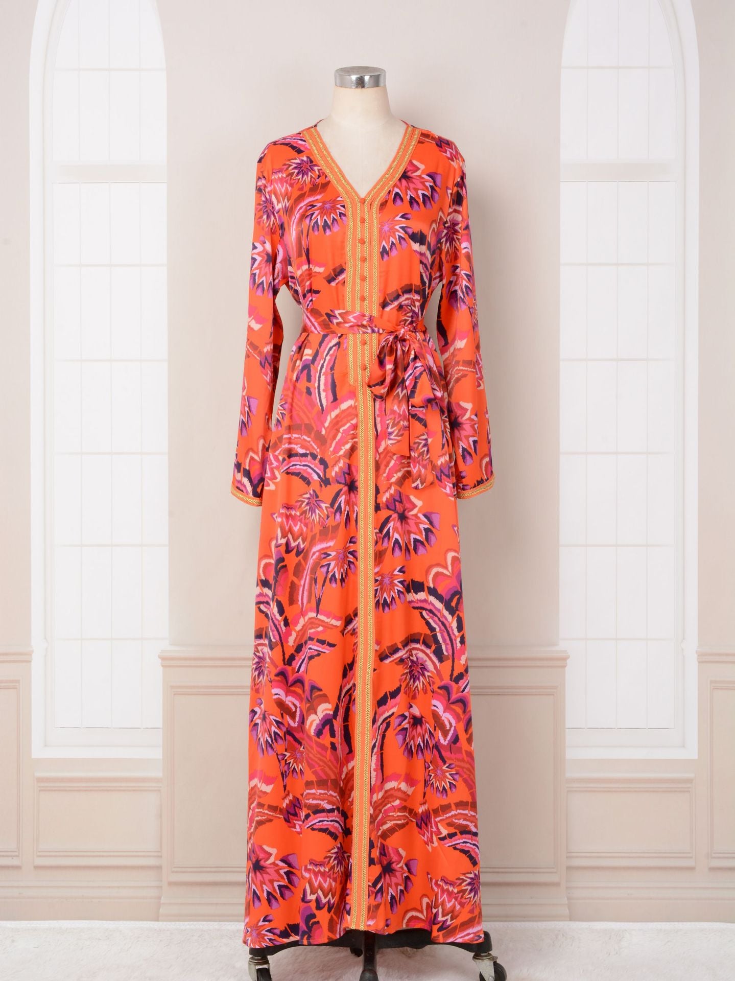 Arab clothing printed color blocked smooth dress