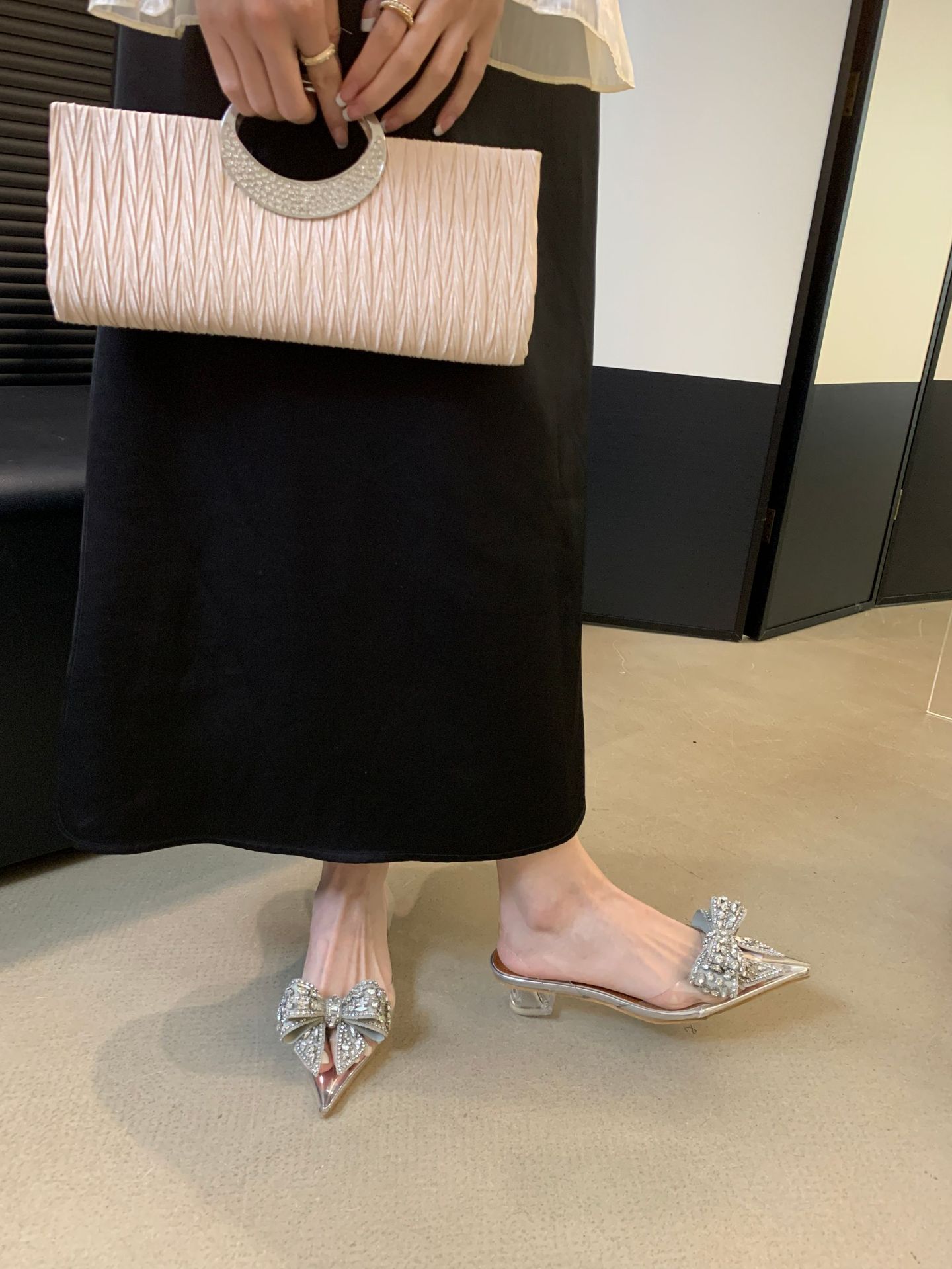 Thick Heel Pointed Sexy Rhinestone High Heels Single Shoes