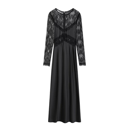 Chic Lace Spliced Long Dress Women Fashion StyleElegant Casual Dress