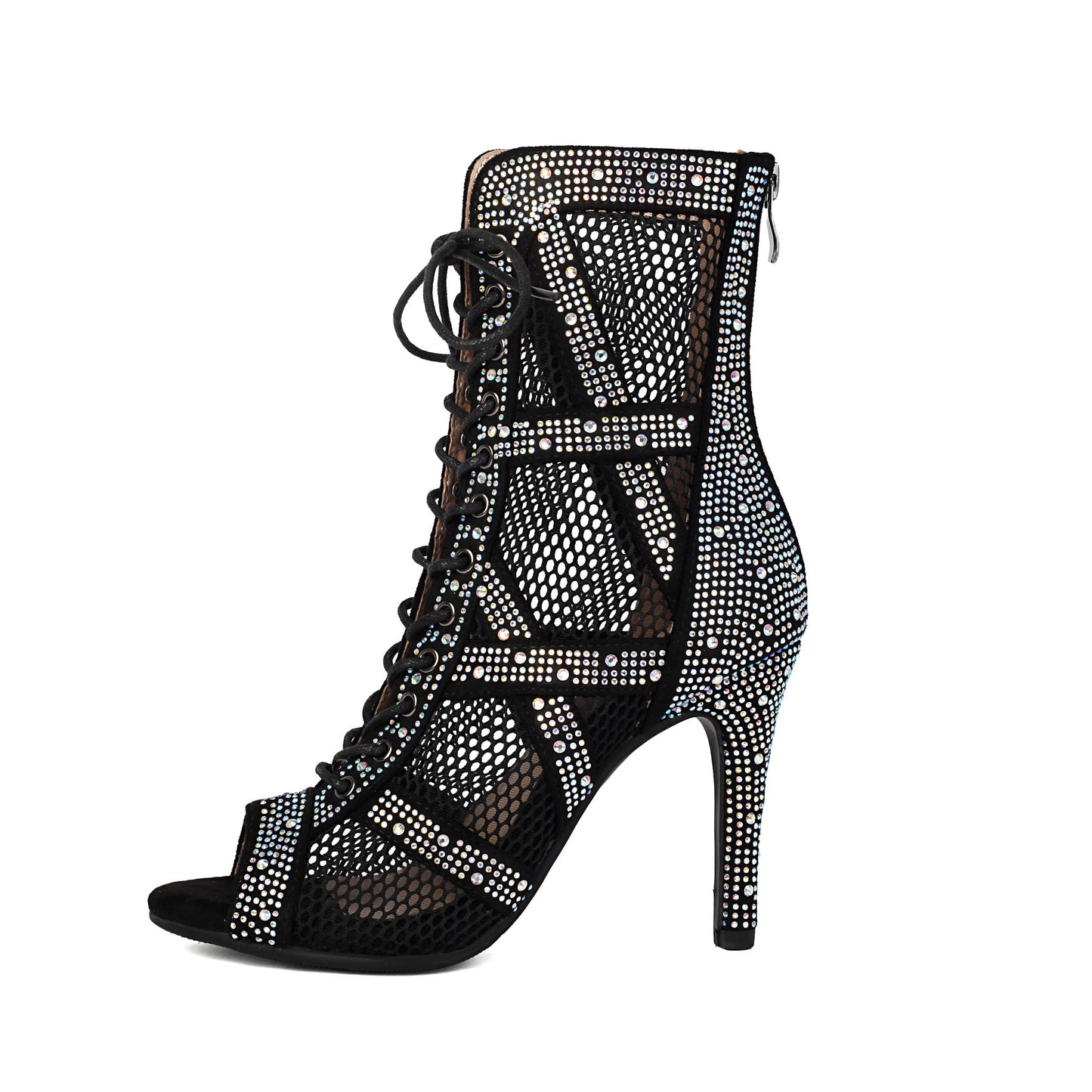 Womens Sparkling Rhinestone Heat-Transfer Mesh High Heels