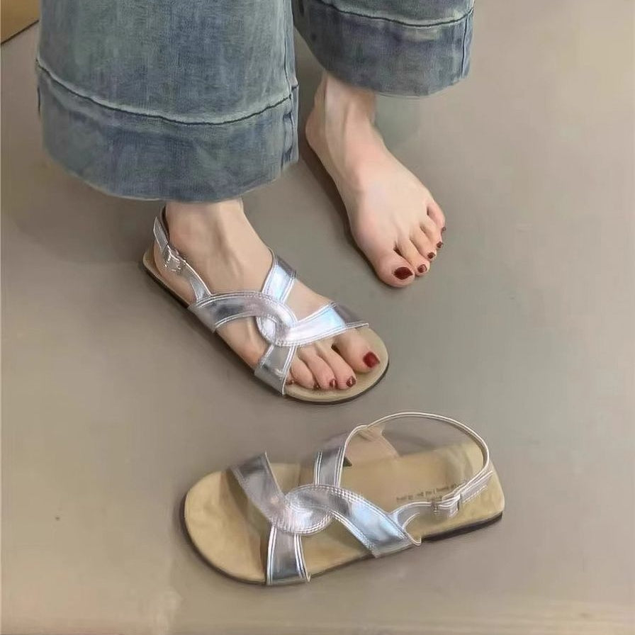 Retro Cross Strap Buckle Sandals For Women Summer