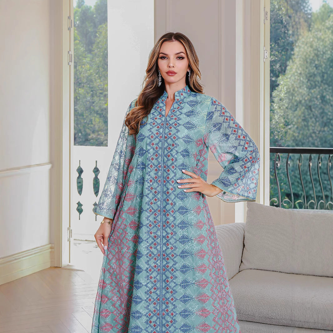 Muslim Embroidered Robe Middle Eastern Clothing Printed Dress