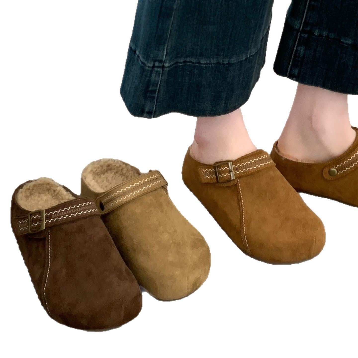 Thick Sole Half Slippers Women's Outer Wear New Autumn And Winter