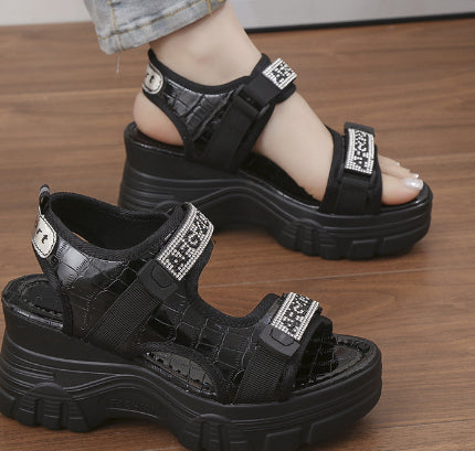 Womens Rhinestone Lettered Wedge-Heel Casual Sandals