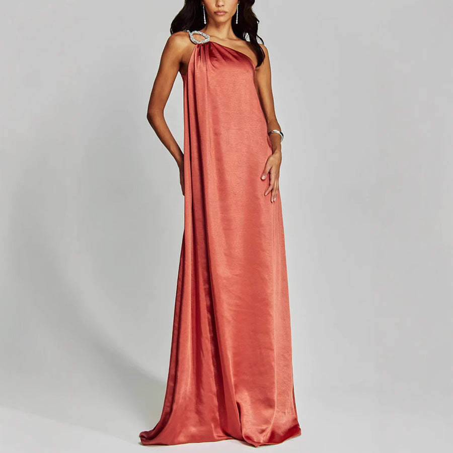 Slanted shoulder long dress