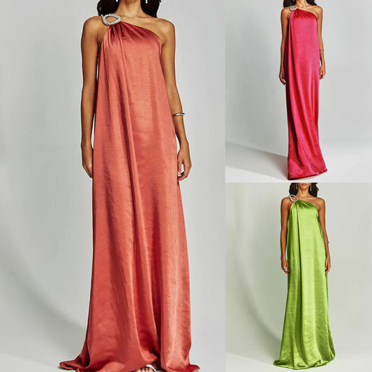 Slanted shoulder long dress