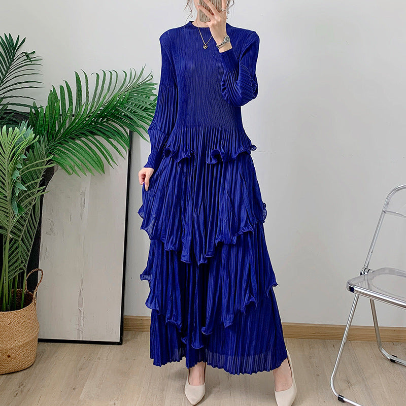 Middle East Long Heavy Industry Ear Edge Drawn Fold Strap Belt Long Dress Stand Collar Large Women's Wear