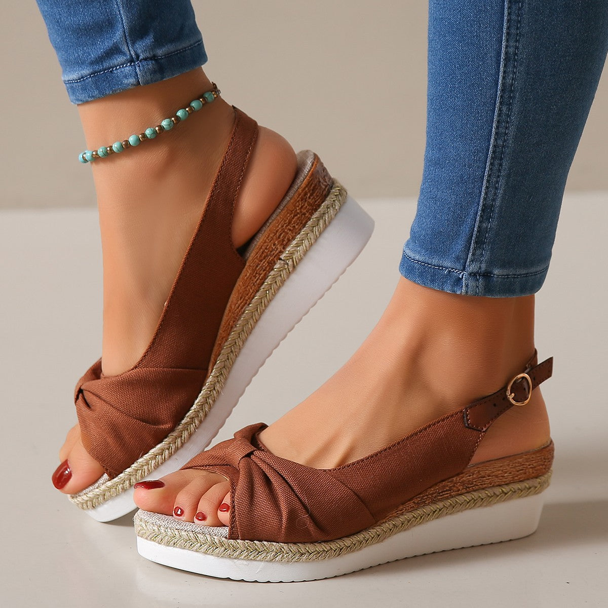 Plus Size Women's Flat Wedge Peep Toe Casual Sandals