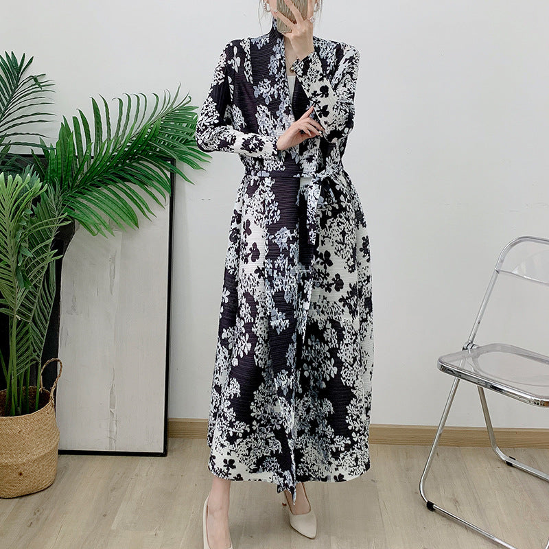 Elegant and Simple Middle East Türkiye Solid Large Pleated Print Robe Women