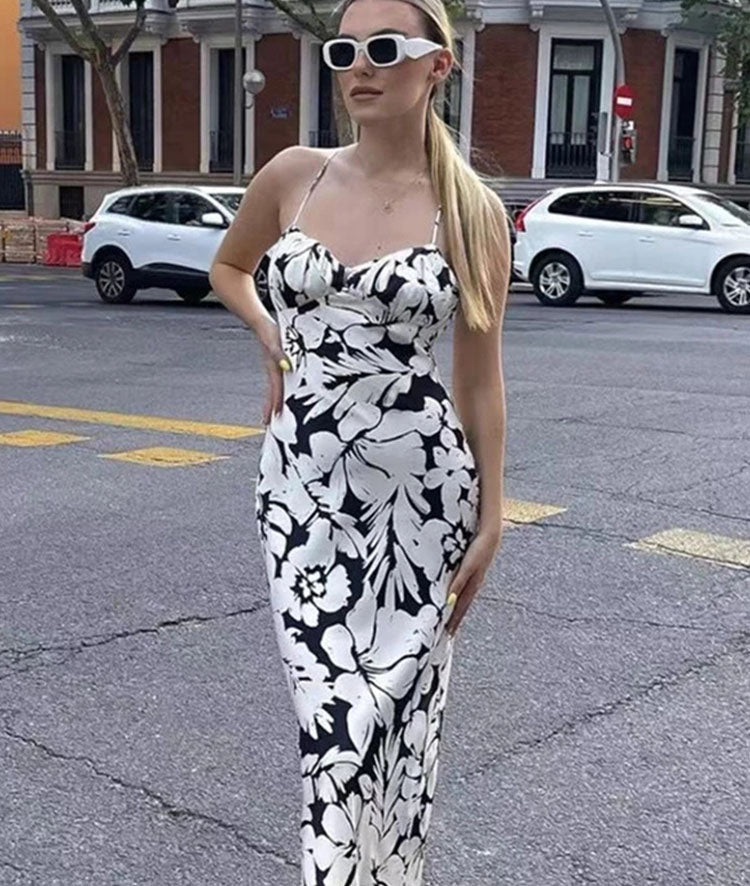 Tropical Style Printed Long Dress Woman Slip Beach Dress Sexy Summer Long Dresses For Women Sleeveless Long Dresses