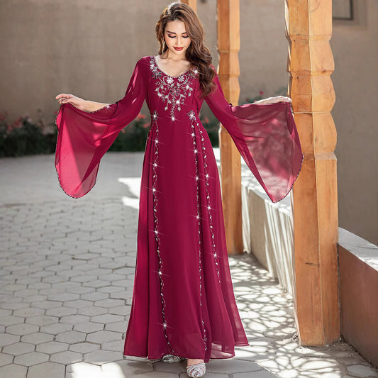 Middle East Clothing Robe Handmade Beaded Maxi Dress Fashion Gown Dress
