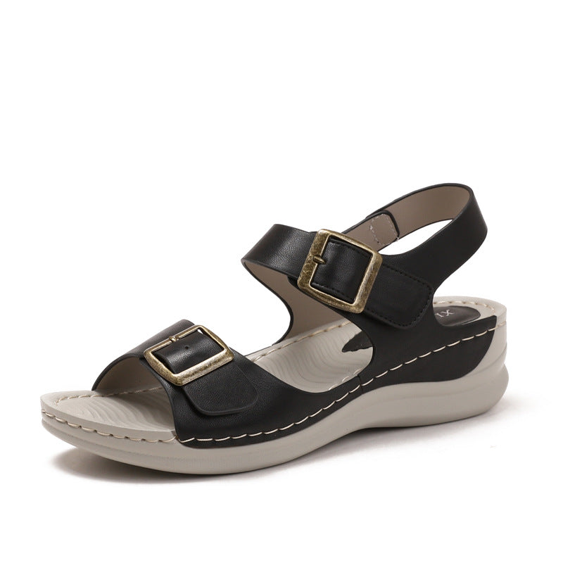 Casual Wedge Sandals Women's Fashion Thick Bottom Velcro Travel Beach Shoes