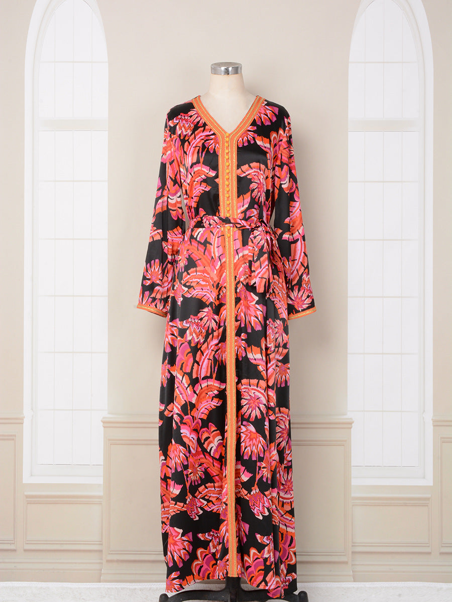 Arab clothing printed color blocked smooth dress