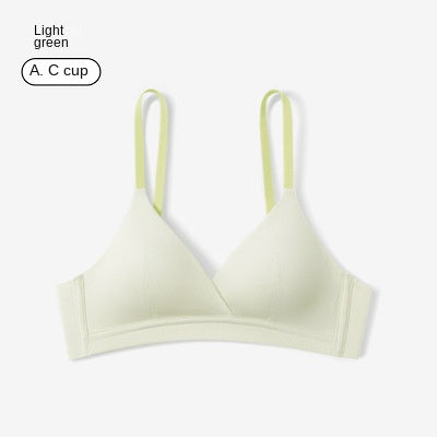 French-style triangle cup cotton small bust uplifting non-empty cup bra for women, thin underwire-free bra