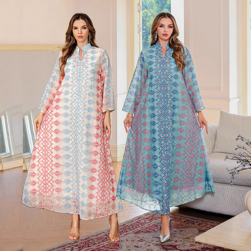 Muslim Embroidered Robe Middle Eastern Clothing Printed Dress