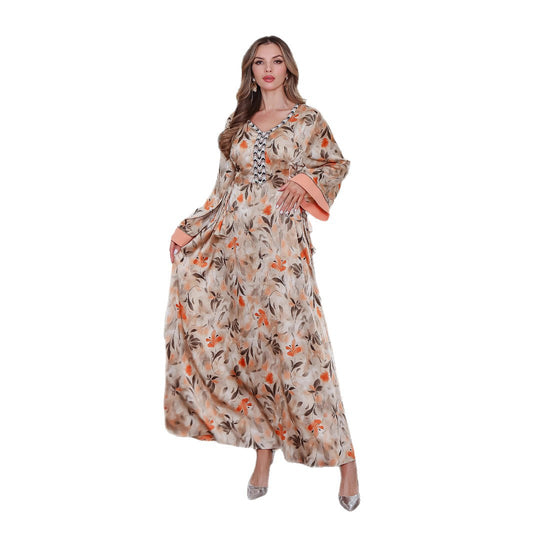 Printed Long Robe Loose Abaya Middle East Saudi Dubai Long Dress