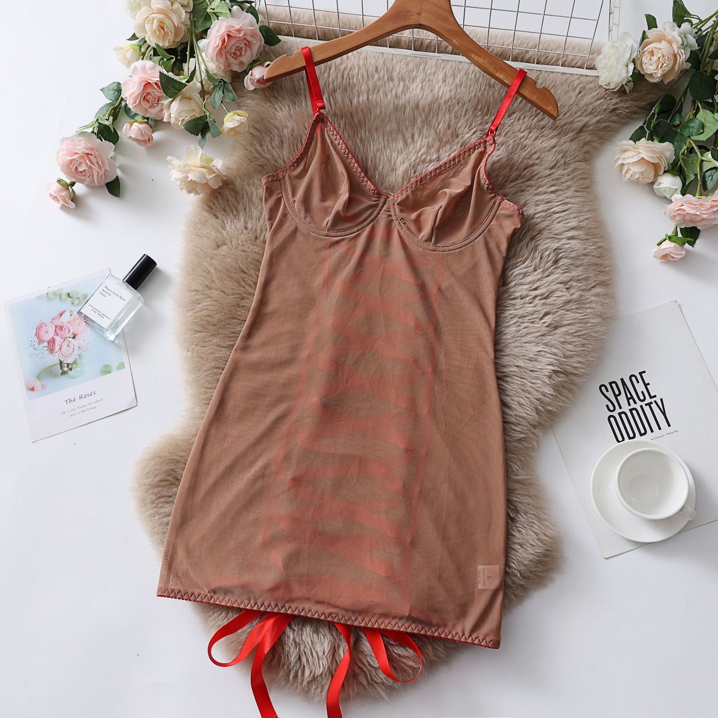 Sexy Mesh Strapless Lingerie Transparent Lace Erotic Bodysuit Nightgown