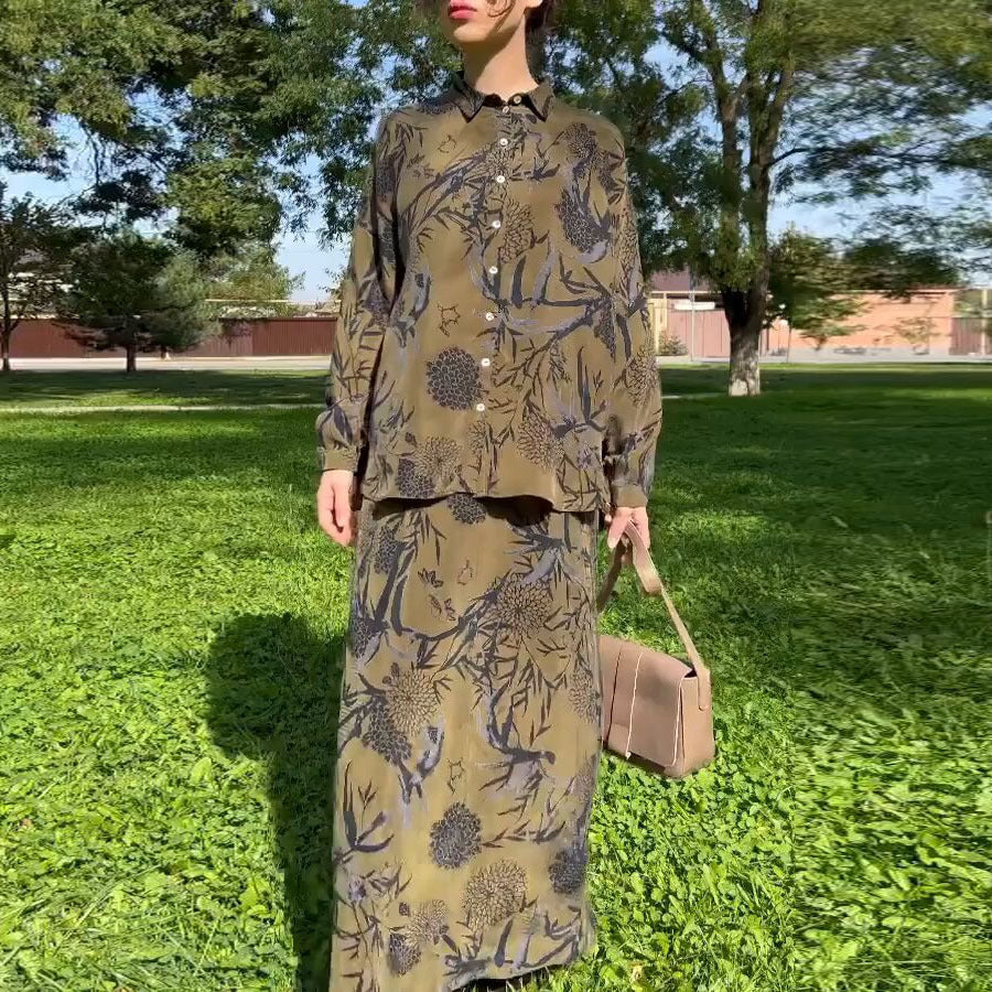 Long Sleeve Blouse and Skirt Casual Set for Middle Eastern Arab Women