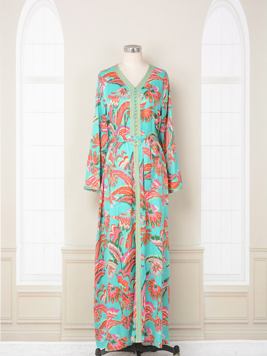 Arab clothing printed color blocked smooth dress