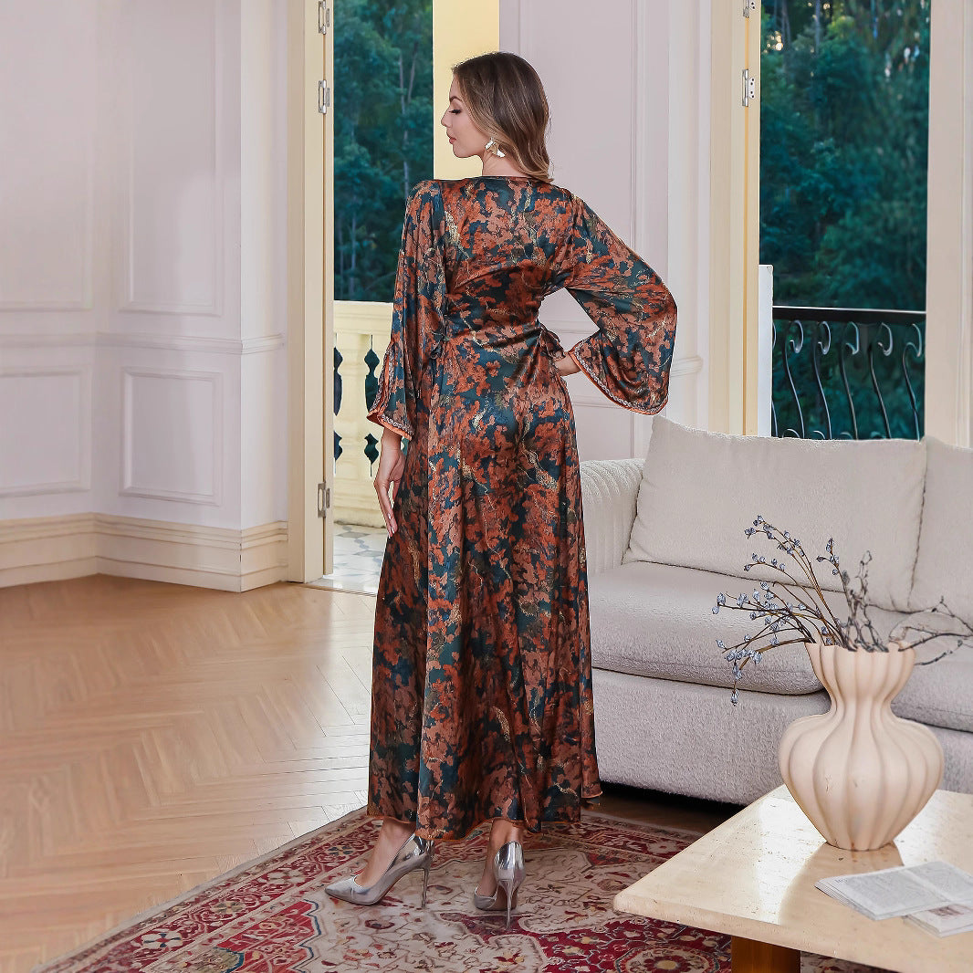 Printed Long Robe Elegant Middle Eastern Dress Abaya Saudi Dubai Long Skirt