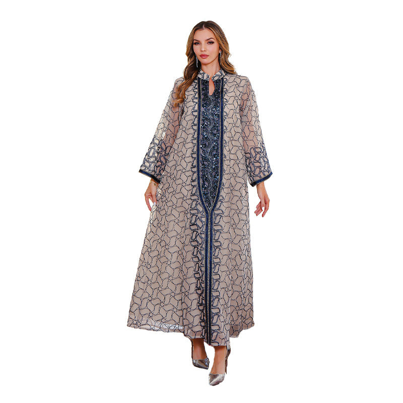 Elegant Long Sleeve Dubai Abaya with Embroidery for Middle Eastern Muslim Women
