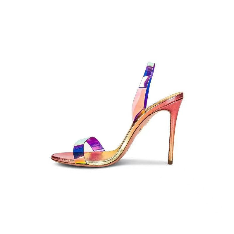 New round head strip with a fashionable and minimalist look, slim and slim, ultra-high heels, and a large size sandal for women