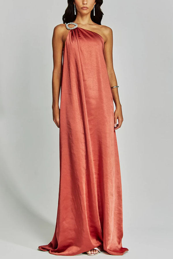 Slanted shoulder long dress
