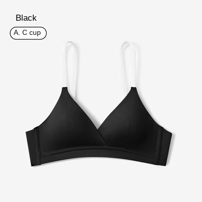 French-style triangle cup cotton small bust uplifting non-empty cup bra for women, thin underwire-free bra