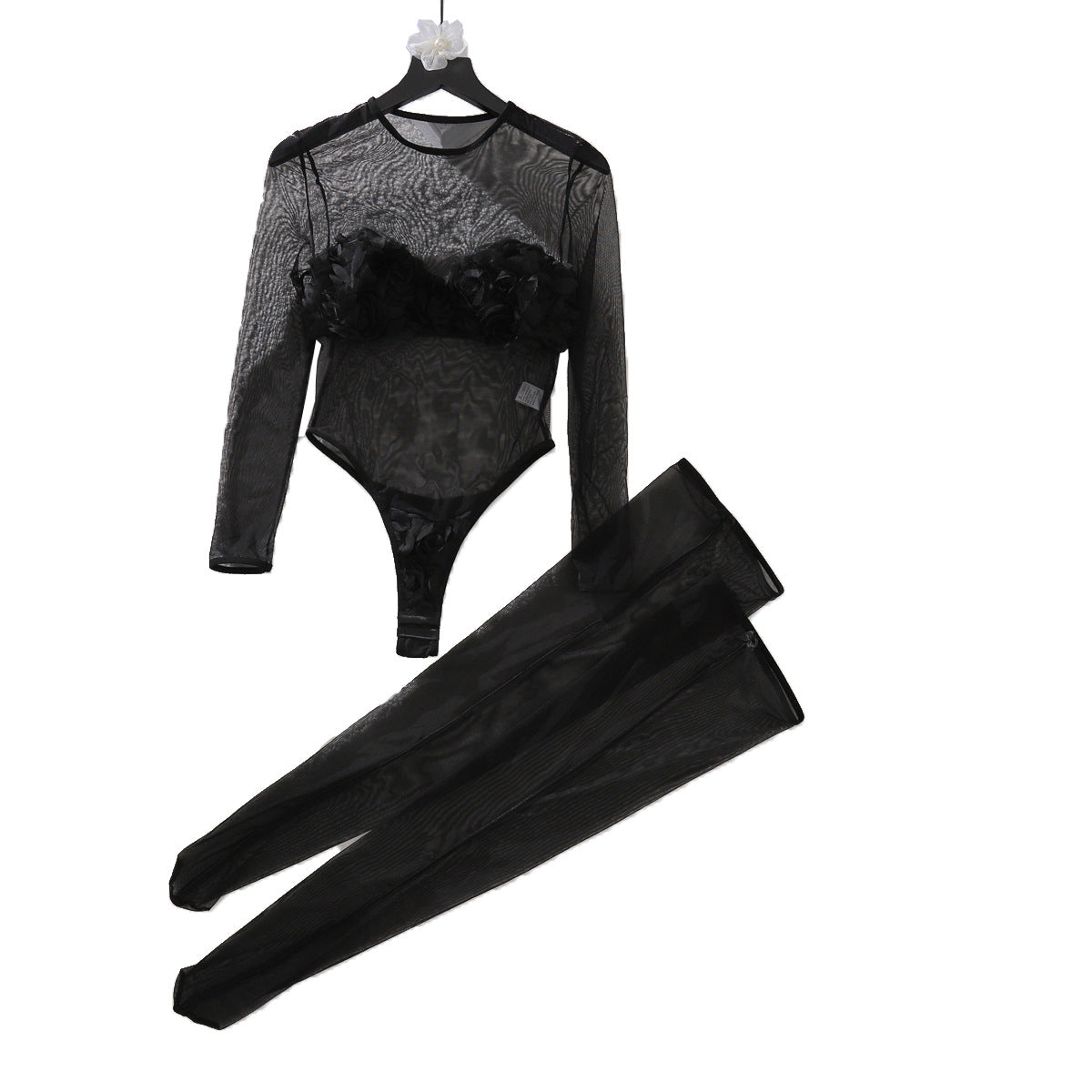 Mesh see through jumpsuit abdominal shaping underwear two-piece set