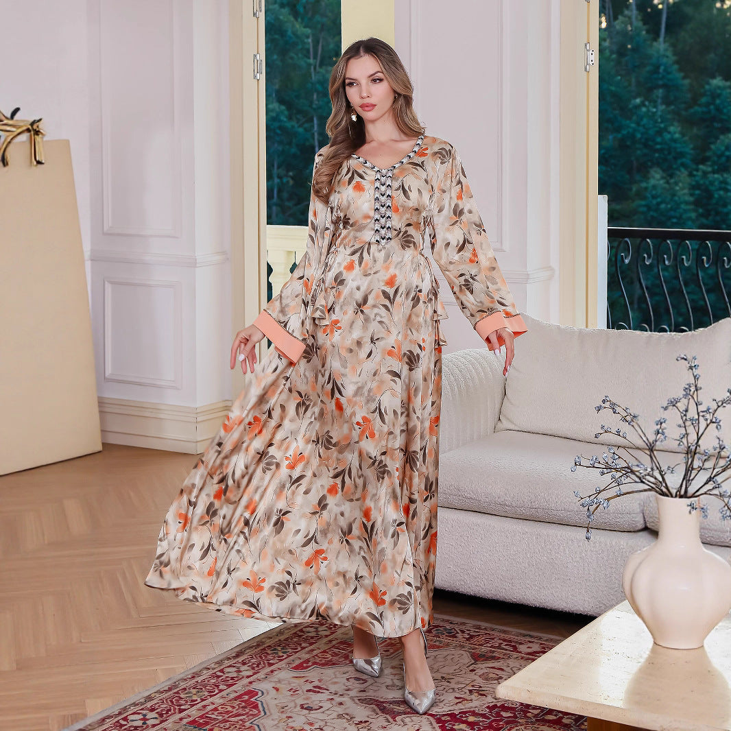 Printed Long Robe Loose Abaya Middle East Saudi Dubai Long Dress