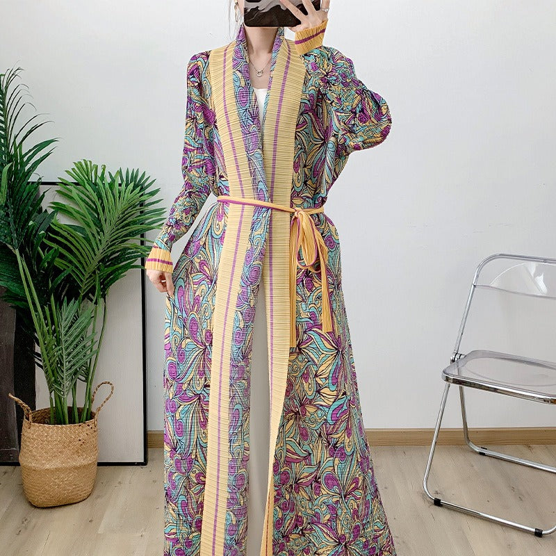 Folded printed long robe Middle East Dubai cardigan