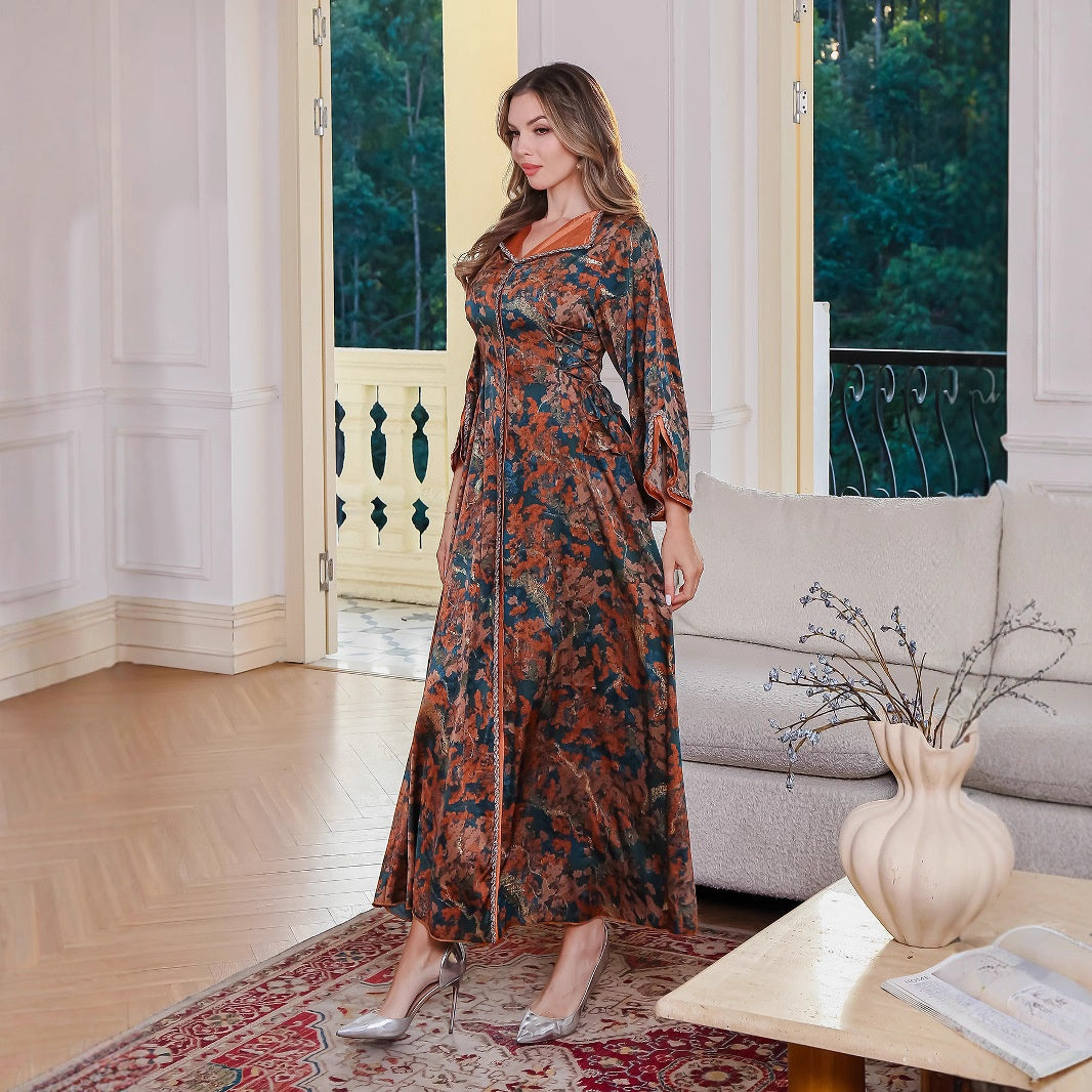 Printed Long Robe Elegant Middle Eastern Dress Abaya Saudi Dubai Long Skirt