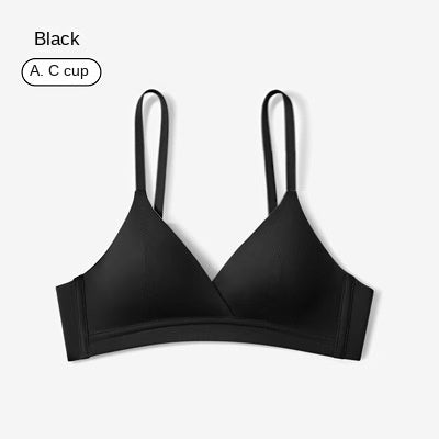 French-style triangle cup cotton small bust uplifting non-empty cup bra for women, thin underwire-free bra