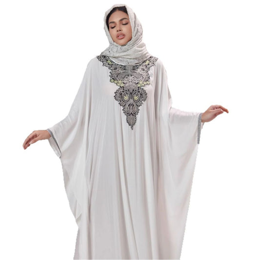 Women's Middle East Muslim Long Robe Heavy Embroidery Splicing Lace Dress Gown
