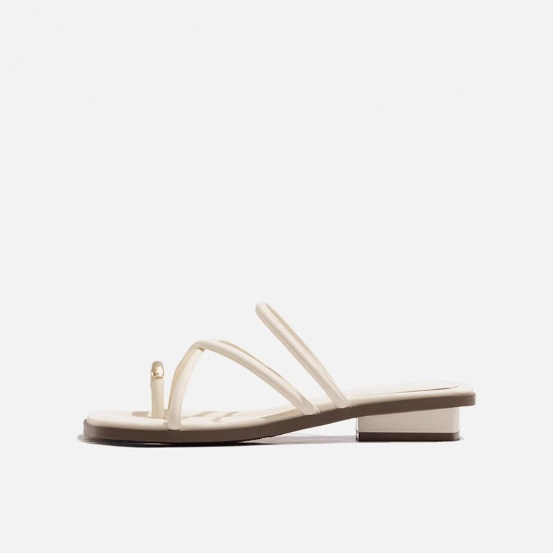 Summer New Versatile Fairy Style Toe Covering Casual Slippers