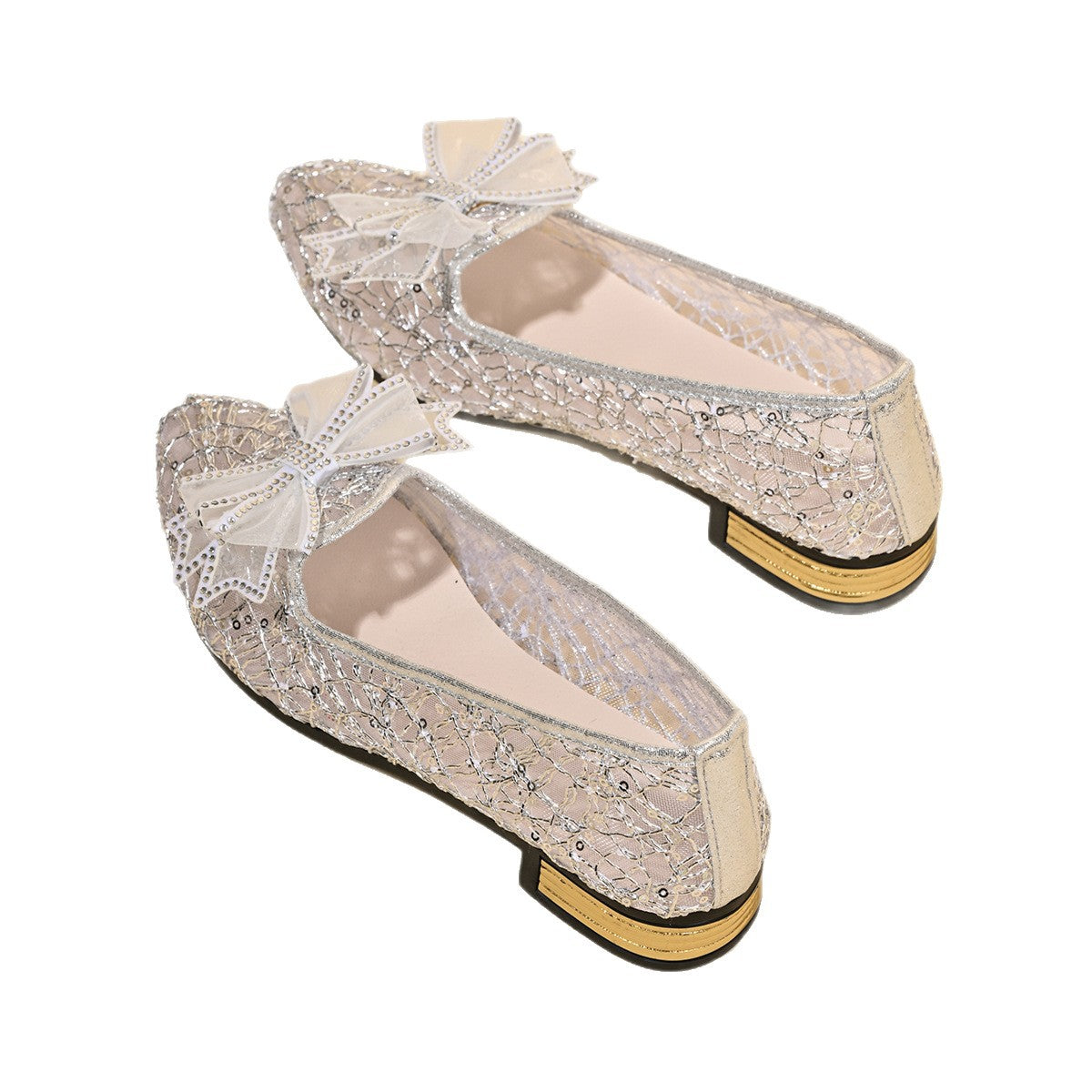 Womens Shallow-Toe Pointed-Toe Mesh Shoes With Bow For Breathability