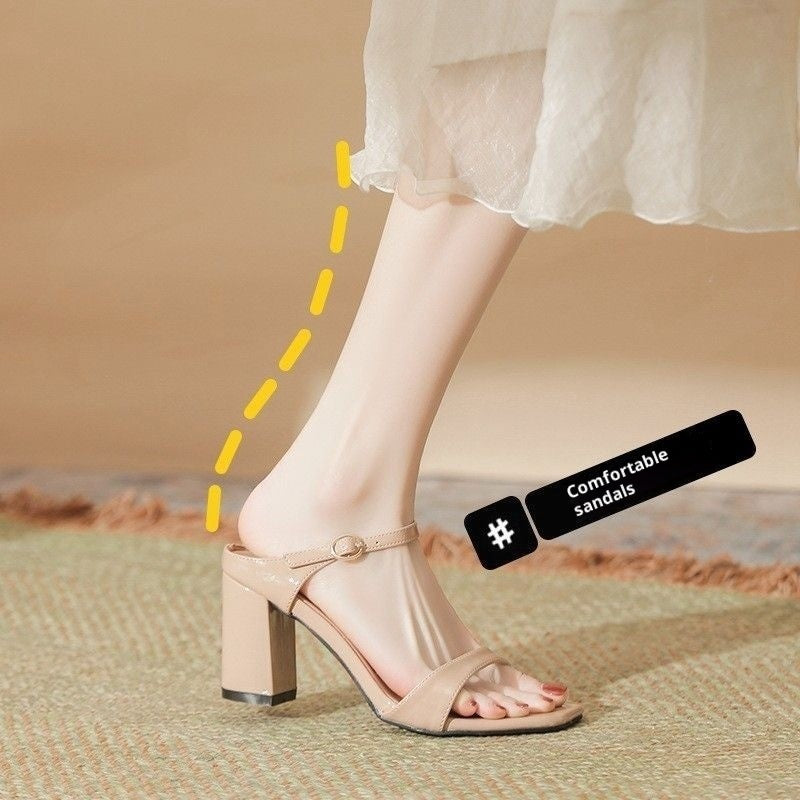 European And American Slippers Thick Heel Solid Color Fish Mouth Slingback Sandals