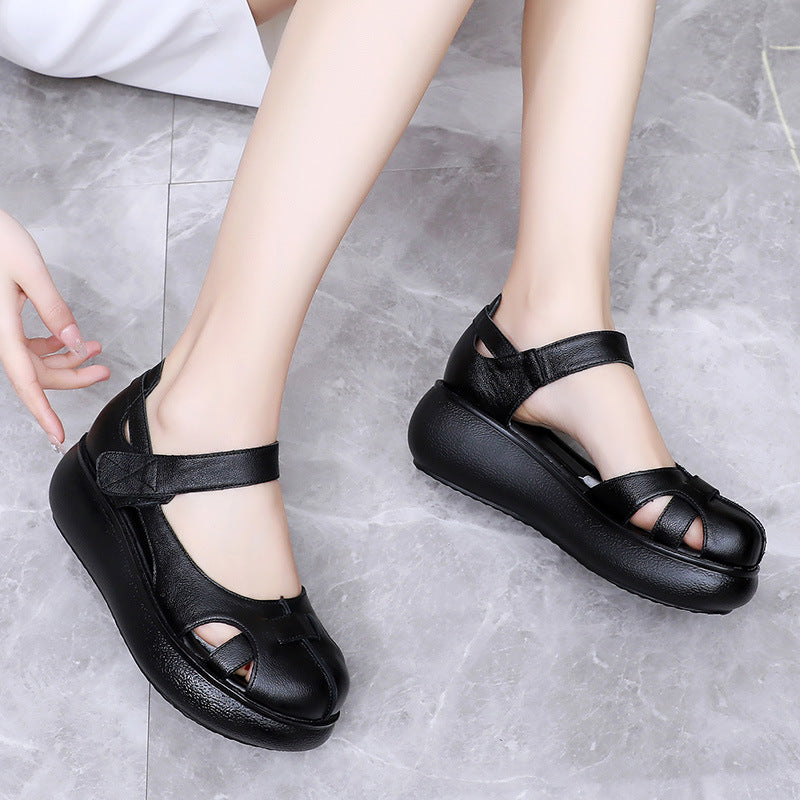 Womens Genuine Leather Closed-Toe Roman Sandals